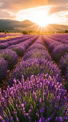 Obraz premium a lavender field at sunset 