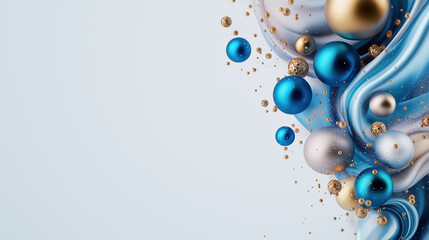 Colorful abstract composition with blue, gold, and silver elements