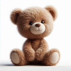 A charming light brown teddy bear sits sweetly against a white backdrop, perfect for conveying warmth and comfort.