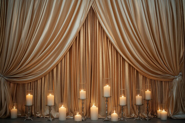 Elegant Gold Draped Curtains with Lit Candles Romantic Setting