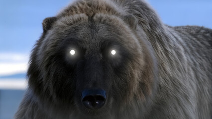 A magical bear with mystical eyes that emit light and create an atmosphere of magic