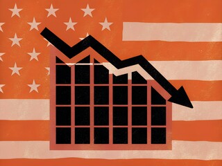Illustration of a chart of the American stock market crash against the backdrop of the American flag
