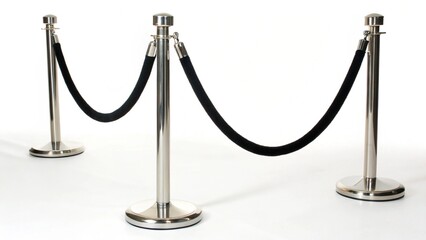 Stanchions with black velvet ropes, cut out on white