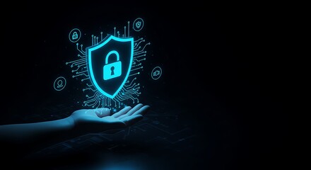 Cyber security concept, data protection and information security, technology, lock, shield