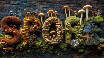 A mycologist cataloging fungal species with the word SPORE suspended above  