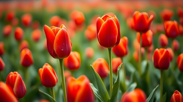A field of vibrant red tulips - Powered by Adobe