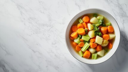 A bowl of homemade vegetable soup with carrots, celery, and potatoes. Featuring nourishment and comfort