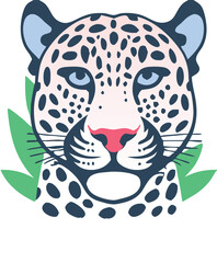 Vector Leopard  Jaguar Head Logo – Tribal and Modern Wild Cat Illustration with Bold Black and Orange Pattern, Blue Eyes, Tattoo Style Art