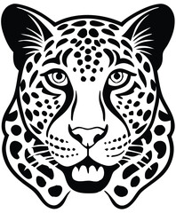 Vector Leopard  Jaguar Head Logo – Tribal and Modern Wild Cat Illustration with Bold Black and Orange Pattern, Blue Eyes, Tattoo Style Art