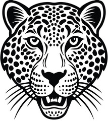Vector Leopard  Jaguar Head Logo – Tribal and Modern Wild Cat Illustration with Bold Black and Orange Pattern, Blue Eyes, Tattoo Style Art