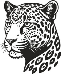 Vector Leopard  Jaguar Head Logo – Tribal and Modern Wild Cat Illustration with Bold Black and Orange Pattern, Blue Eyes, Tattoo Style Art