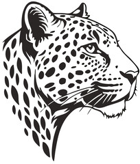 Vector Leopard  Jaguar Head Logo – Tribal and Modern Wild Cat Illustration with Bold Black and Orange Pattern, Blue Eyes, Tattoo Style Art