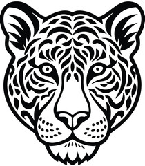 Vector Leopard  Jaguar Head Logo – Tribal and Modern Wild Cat Illustration with Bold Black and Orange Pattern, Blue Eyes, Tattoo Style Art