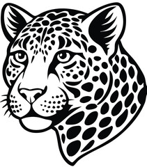 Vector Leopard  Jaguar Head Logo – Tribal and Modern Wild Cat Illustration with Bold Black and Orange Pattern, Blue Eyes, Tattoo Style Art