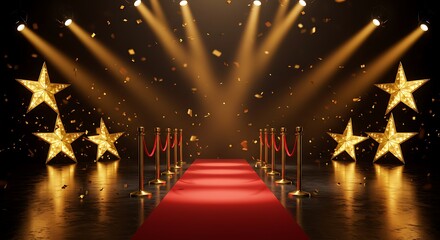 Red Carpet Event with Stars and Confetti