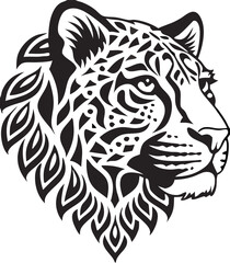 Vector Leopard  Jaguar Head Logo – Tribal and Modern Wild Cat Illustration with Bold Black and Orange Pattern, Blue Eyes, Tattoo Style Art