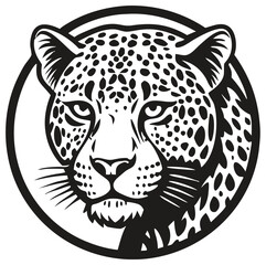 Vector Leopard  Jaguar Head Logo – Tribal and Modern Wild Cat Illustration with Bold Black and Orange Pattern, Blue Eyes, Tattoo Style Art