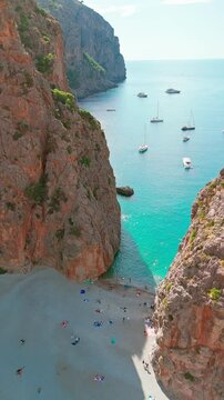 Aerial view of Sa Calobra Beach in Mallorca, Balearic Islands, Spain