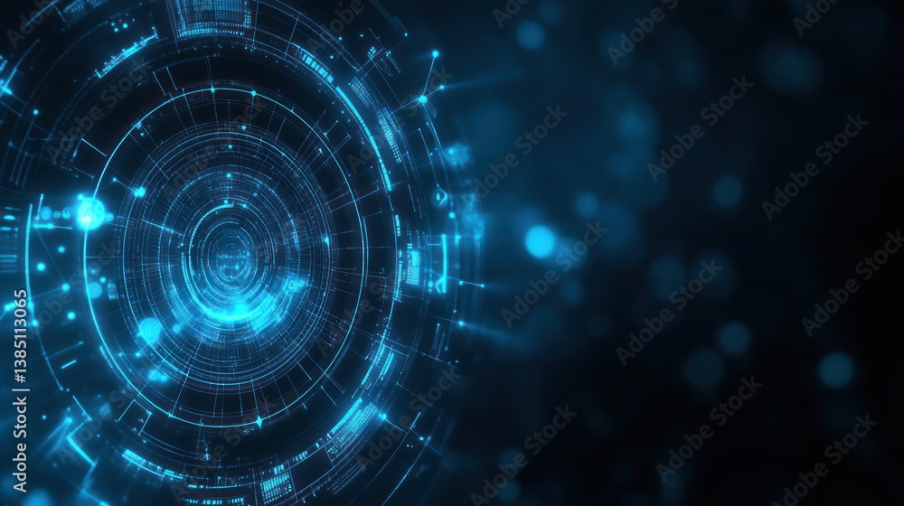 Poster abstract digital circles design, futuristic technology background, possible use in tech presentation