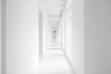 White open space office corridor with mock up wall