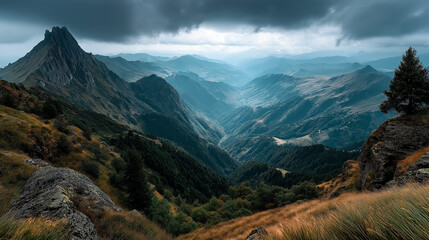 Behold a Sweeping View of Mountain Ranges Under a Dramatic Sky, Where Nature’s Majesty and Infinite Horizons Inspire Boundless Adventure