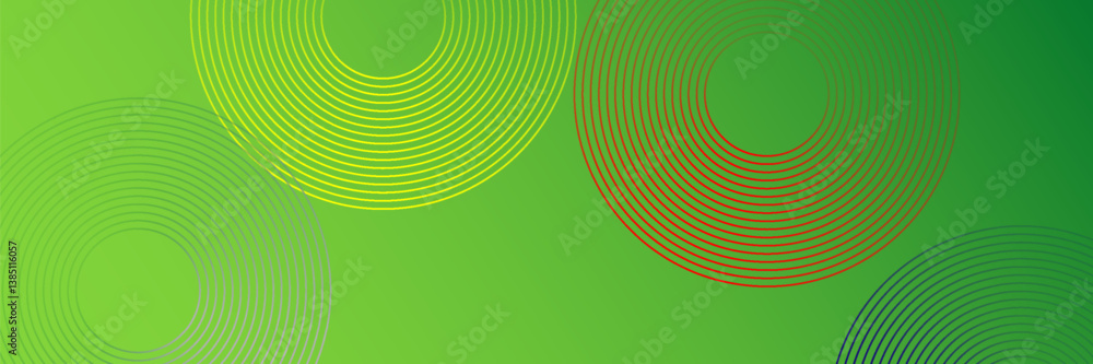 Poster abstract green banner background with circle lines. vector
