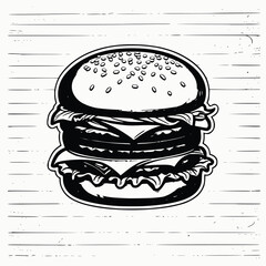Doodle line art vector illustration of a cheese burger isolated on white