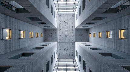Architectural photographer documenting geometric patterns in a minimalist structure.  