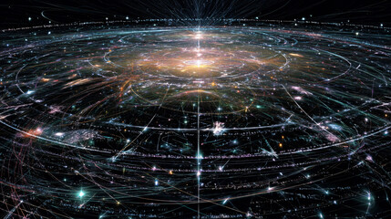 Astral cartographer mapping neural pathways across galactic consciousness grid, fingertips leaving star-trail code imprints on void-black celestial canvas  