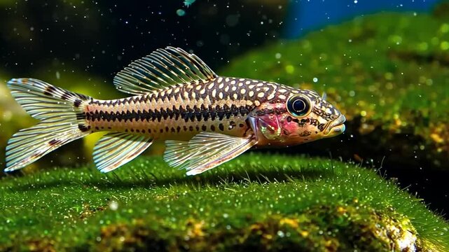 Close-up of aquarium fish over green moss
