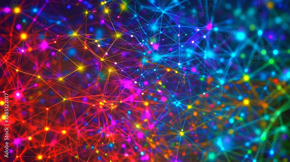 Poster abstract vibrant network with symphony of color connection for technology structure communication in