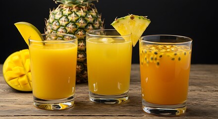 Tropical Refreshment: Mango, Pineapple, and Passion Fruit Juices