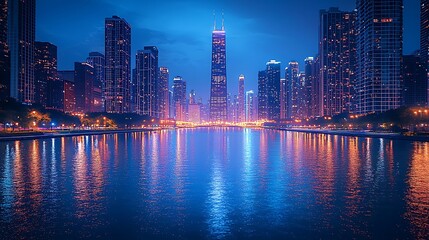Obraz premium Beautiful night view of chicago high resolution image