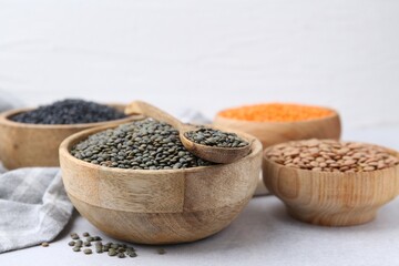 Different types of lentils on light table
