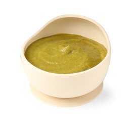 Baby food. Tasty puree in bowl isolated on white
