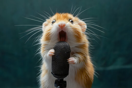 Viral Critter Comedy Adorable Hamster Microphone Performance Captures Quirky Internet Entertainment Trend with Playful Gen Z Content Creation Aesthetic