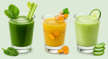 Healthy detox juice drinks with vegetables and fruits. Fresh smoothies