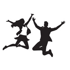 Man and Woman jumping with Joy vector Silhouette  illustration 