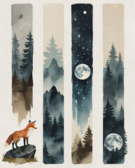 A fox gazes into the distance in this tranquil forest illustration.