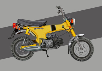 Fototapeta premium 复古插画黄色摩托车速度驾驶机械服装元素女性侧面幼兽