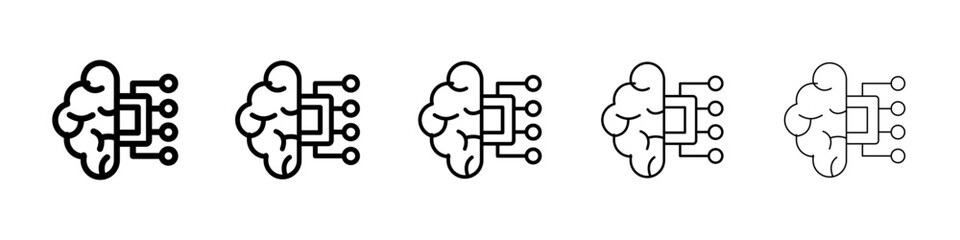 AI brain icons vector set in different stroke line style