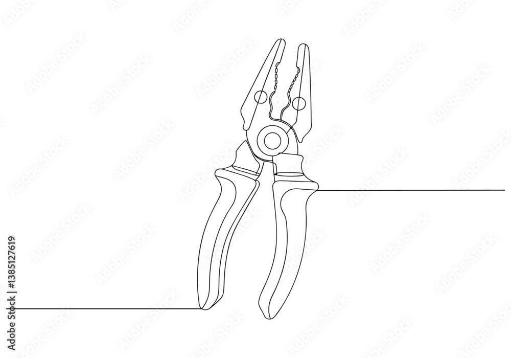 Aufkleber continuous one line drawing of pliers with defined handles and gripping jaws in minimalist functiona