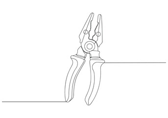 Continuous one line drawing of pliers with defined handles and gripping jaws in minimalist functional design

