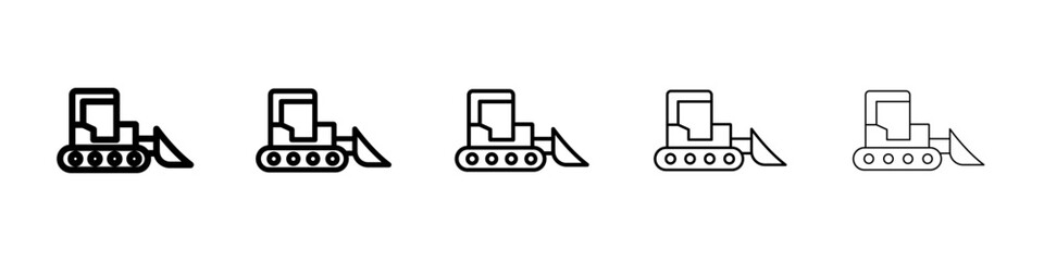 Bulldozer icons vector set in different stroke line style
