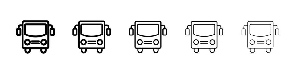 Bus icons vector set in different stroke line style