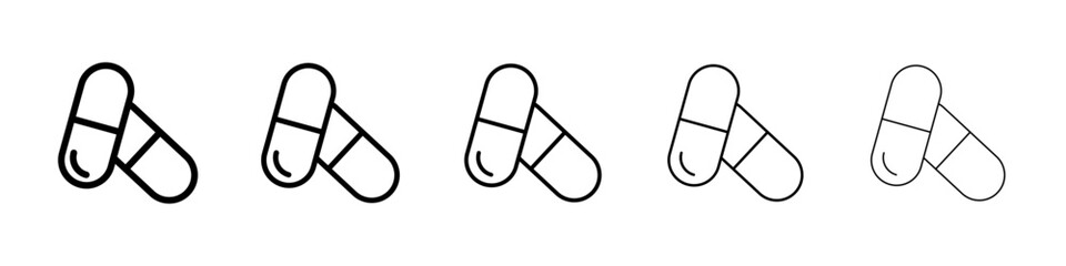 Capsule icons vector set in different stroke line style