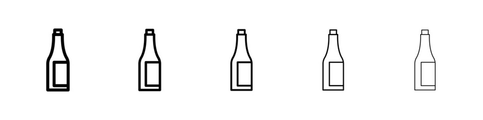 Champagne bottle icons vector set in different stroke line style