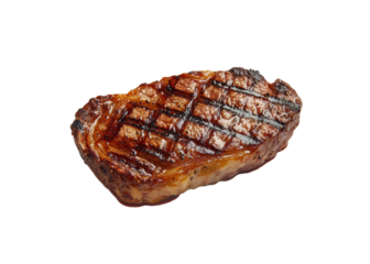 Grilled steak on a transparent background. Juicy and delicious beef steak with grill marks.