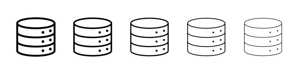 Database icons vector set in different stroke line style