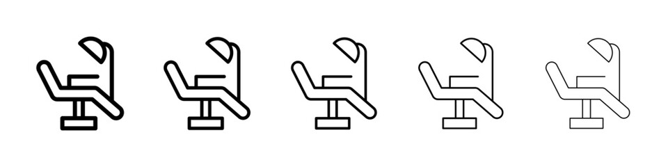 Dentist chair icons vector set in different stroke line style